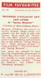 1939 Wix Film Favourites (3rd Series) #60 Maureen O'Sullivan / Lew Ayres Back
