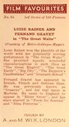 1939 Wix Film Favourites (3rd Series) #61 Luise Rainer / Fernand Gravet Back