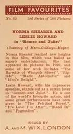 1939 Wix Film Favourites (3rd Series) #62 Norma Shearer / Leslie Howard Back