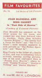 1939 Wix Film Favourites (3rd Series) #70 Joan Blondell / Bing Crosby Back
