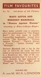 1939 Wix Film Favourites (3rd Series) #73 Mary Astor / Herbert Marshall Back