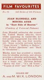 1939 Wix Film Favourites (3rd Series) #81 Joan Blondell / Mischa Auer Back