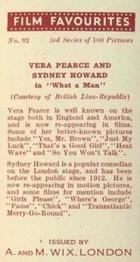 1939 Wix Film Favourites (3rd Series) #82 Vera Pearce / Sydney Howard Back