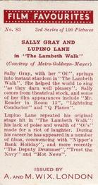 1939 Wix Film Favourites (3rd Series) #83 Sally Gray / Lupino Lane Back