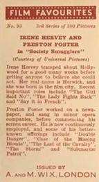 1939 Wix Film Favourites (3rd Series) #93 Irene Hervey / Preston Foster Back