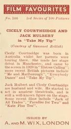 1939 Wix Film Favourites (3rd Series) #100 Cicely Courtneidge / Jack Hulbert Back