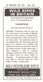 1973 Brooke Bond Wild Birds in Britain #28 Turnstone Back