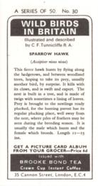 1973 Brooke Bond Wild Birds in Britain #30 Sparrow Hawk Back