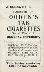 1901 Ogden's General Interest Series A #3 Field Marshal Blucher Back