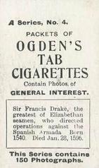 1901 Ogden's General Interest Series A #4 Francis Drake Back