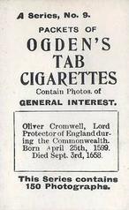 1901 Ogden's General Interest Series A #9 Oliver Cromwell Back