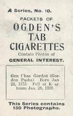 1901 Ogden's General Interest Series A #10 General Gordon Back