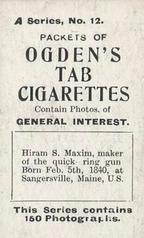 1901 Ogden's General Interest Series A #12 Hiram Maxim Back