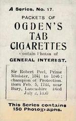 1901 Ogden's General Interest Series A #17 Sir Robert Peel Back