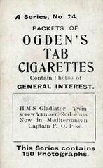1901 Ogden's General Interest Series A #24 H.M.S. Gladiator Back