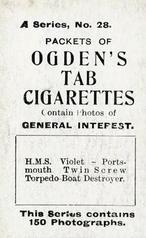 1901 Ogden's General Interest Series A #28 H.M.S. Violet Back