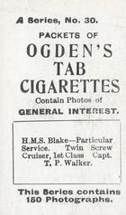 1901 Ogden's General Interest Series A #30 H.M.S. Blake Back