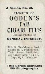 1901 Ogden's General Interest Series A #31 H.M.S. Trafalgar Back