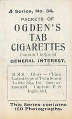 1901 Ogden's General Interest Series A #34 H.M.S. Glory Back