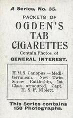 1901 Ogden's General Interest Series A #35 H.M.S. Canopus Back