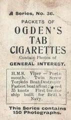 1901 Ogden's General Interest Series A #36 H.M.S. Viper Back