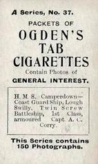 1901 Ogden's General Interest Series A #37 H.M.S. Camperdown Back