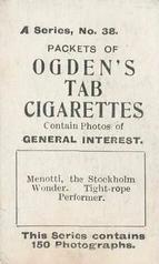 1901 Ogden's General Interest Series A #38 Otto Menotti Back