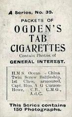 1901 Ogden's General Interest Series A #39 H.M.S. Ocean Back