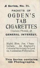 1901 Ogden's General Interest Series A #51 Joseph Chamberlain Back