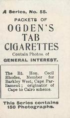 1901 Ogden's General Interest Series A #55 Cecil Rhodes Back