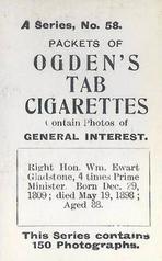 1901 Ogden's General Interest Series A #58 William Gladstone Back