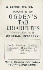 1901 Ogden's General Interest Series A #62 Louis Pasteur Back
