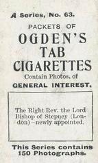 1901 Ogden's General Interest Series A #63 Lord Bishop Back