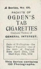 1901 Ogden's General Interest Series A #64 Duke of Wellington Back