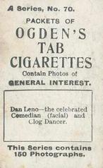 1901 Ogden's General Interest Series A #70 Dan Leno Back