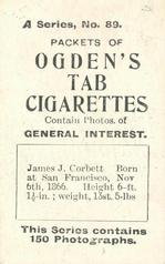 1901 Ogden's General Interest Series A #89 James Corbett Back
