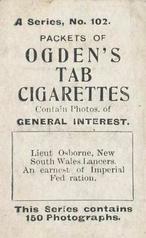 1901 Ogden's General Interest Series A #102 Lieutenant Osborne Back