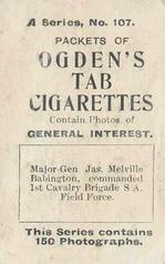 1901 Ogden's General Interest Series A #107 Major General James Melville Babington Back