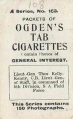 1901 Ogden's General Interest Series A #108 Lieutenant Thomas Kelly-Kenny Back