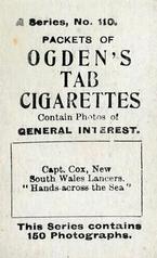 1901 Ogden's General Interest Series A #110 Captain Cox Back