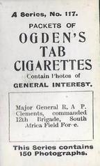1901 Ogden's General Interest Series A #117 Major General R.A.P. Clements Back