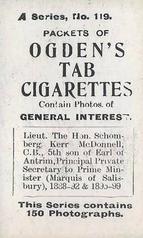 1901 Ogden's General Interest Series A #119 Lieutenant Schomberg Kerr McDonnell Back