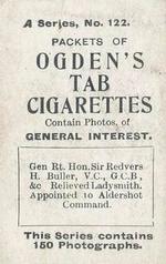 1901 Ogden's General Interest Series A #122 General Buller Back