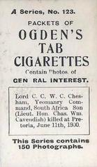 1901 Ogden's General Interest Series A #123 Lord Chesham Back