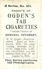 1901 Ogden's General Interest Series A #134 Willie Quaife Back