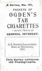 1901 Ogden's General Interest Series A #141 Albert Hornby Back