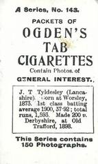 1901 Ogden's General Interest Series A #143 John Tyldesley Back