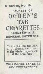 1901 Ogden's General Interest Series B #10 Lord Selborne Back