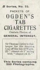 1901 Ogden's General Interest Series B #22 Shamrock I Back
