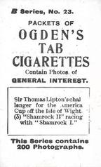 1901 Ogden's General Interest Series B #23 Shamrock II Back